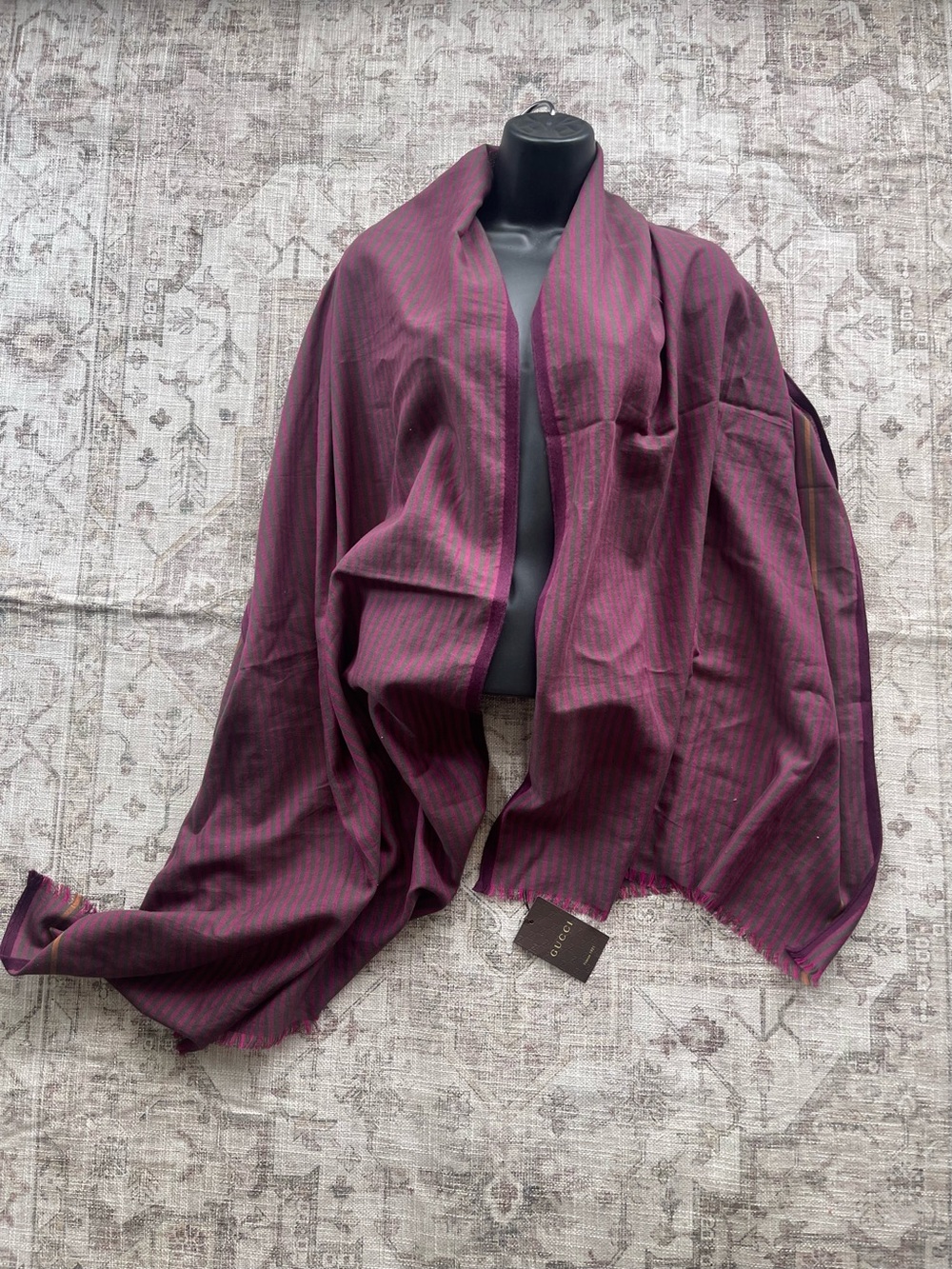 Gucci Striped Plum and Pink Cotton Scarf